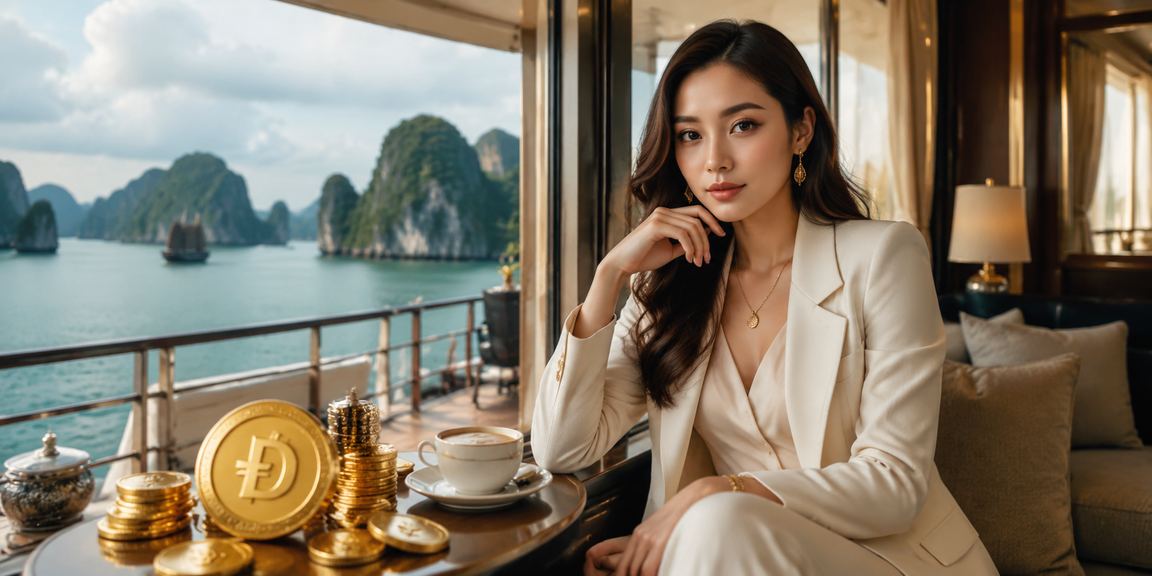 Khung cảnh vịnh Hạ Long với người dùng truy cập nền tảng giải trí trực tuyến trên thiết bị di động
